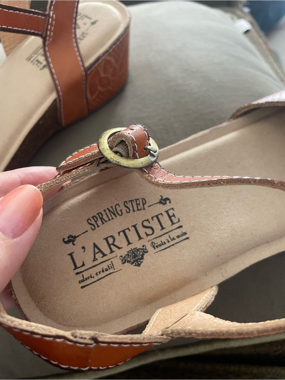 Brown Floral Embroidered Ankle-Strap Flats - Women's by Spring Step - Picture 9 of 9
